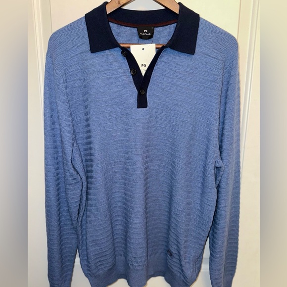 PS Paul Smith Knit Polo Sweater in Endless Sky Blue - Like New Details: